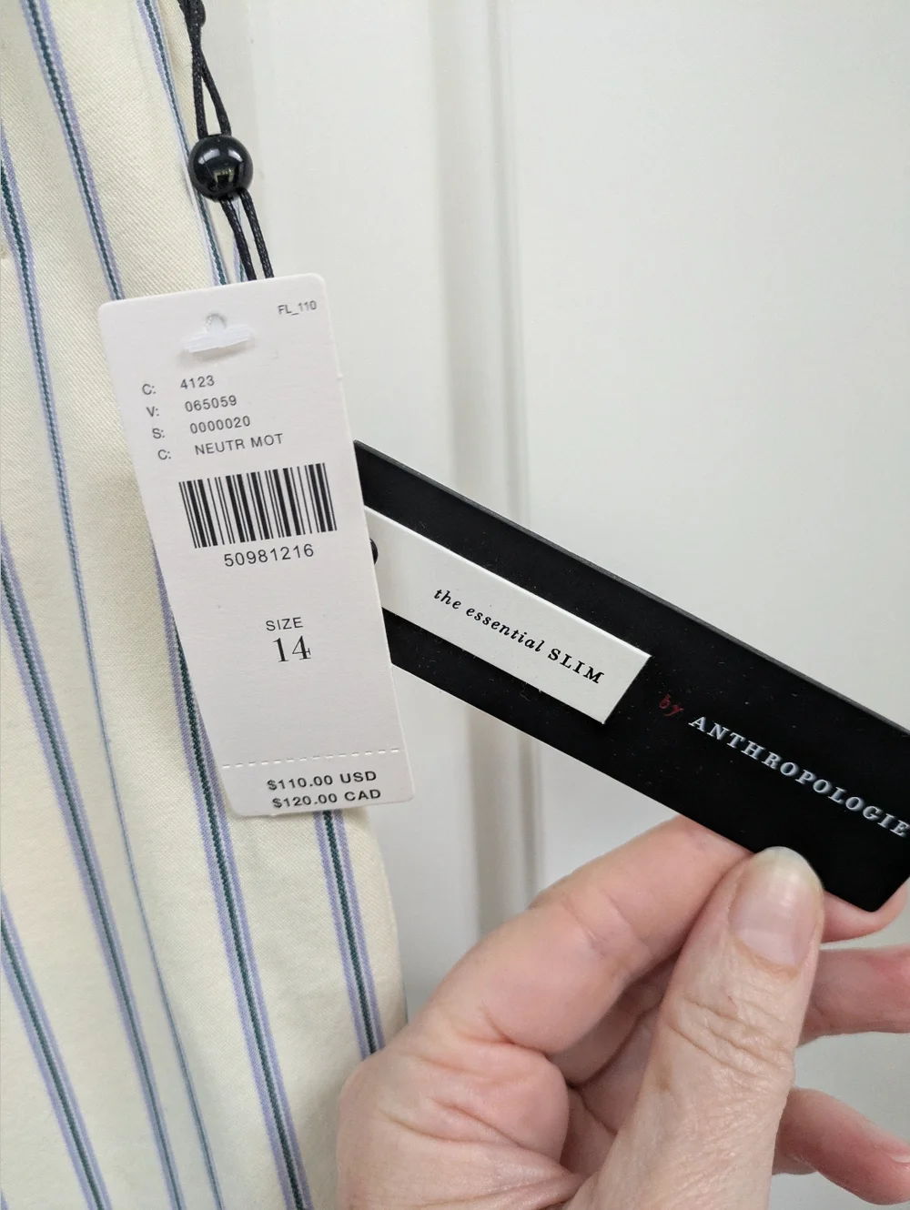 Anthropologie Essential Slim Cream Trousers with Blue & Lavender Pinstripes - Picture 4 of 10